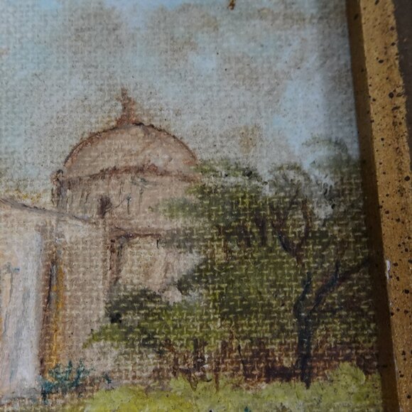 Vintage Miniature Oil Painting Landscape Church Gold Frame Signed Original - Picture 6 of 9